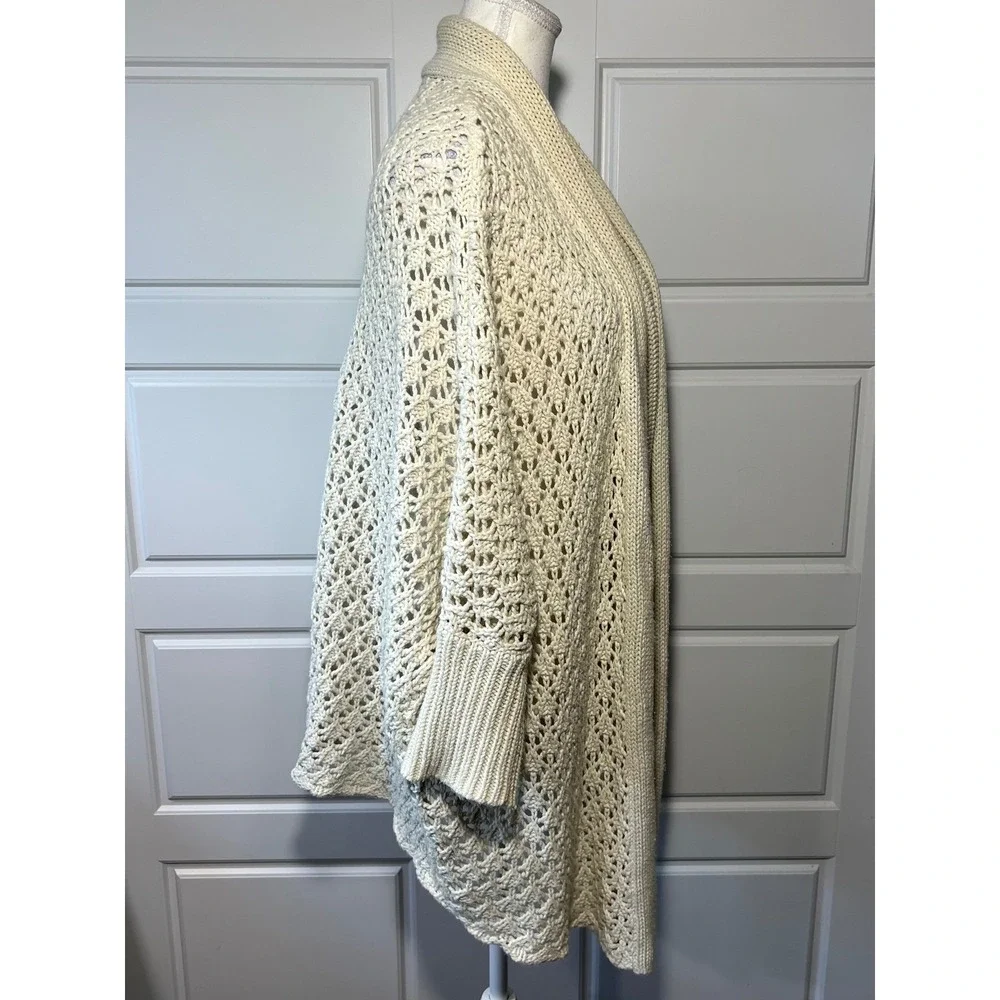 Lucky Brand Cream‎ Open Knit Longline Cardigan Sweater LXL